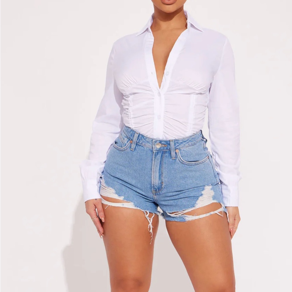 Fashion Nova Light Blue Ripped Denim Shorts